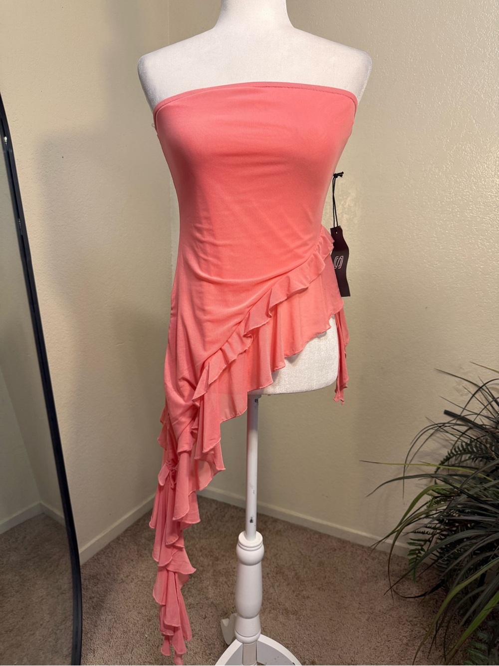 Asymmetrical Ruffled Strapless Skirt - Coral Pink